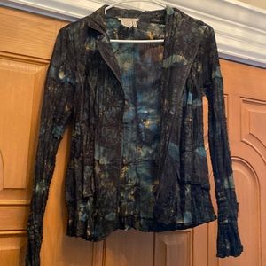 Lace covered stunning teal pleated jacket sz M